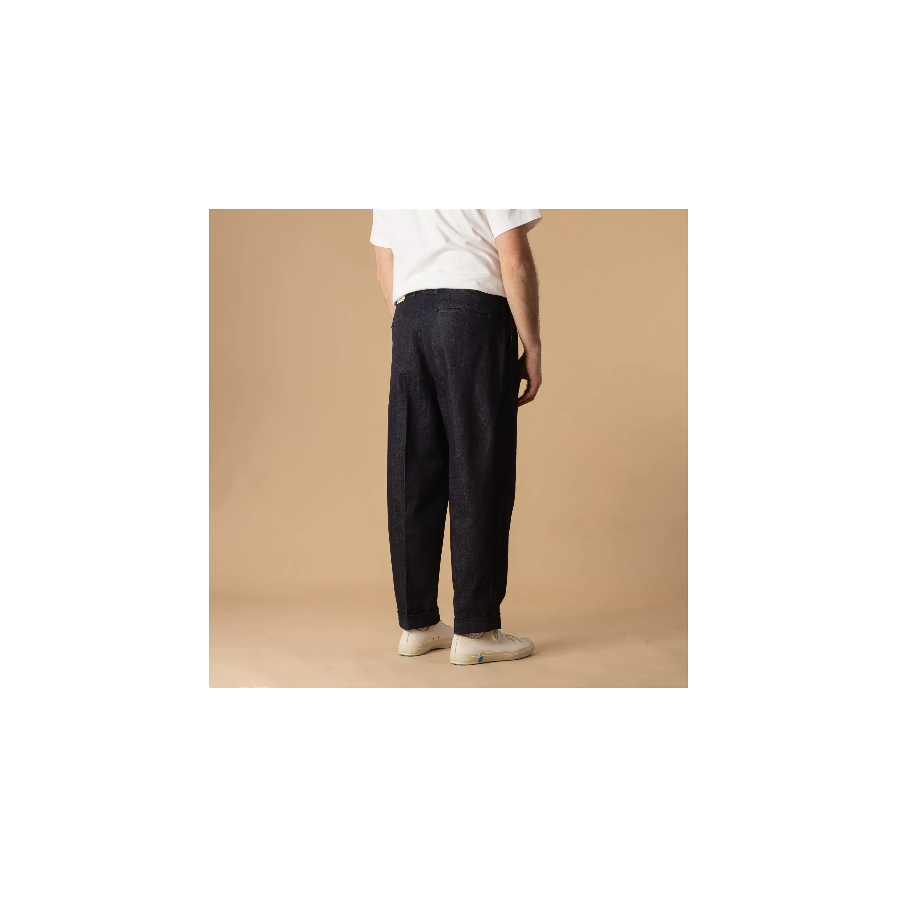 2 Pleats Tapered Denim Indigo