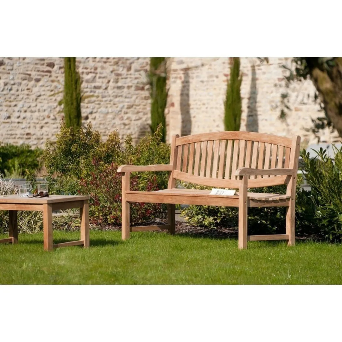 Banc de jardin ovale en bois Teck | 3 Suisses