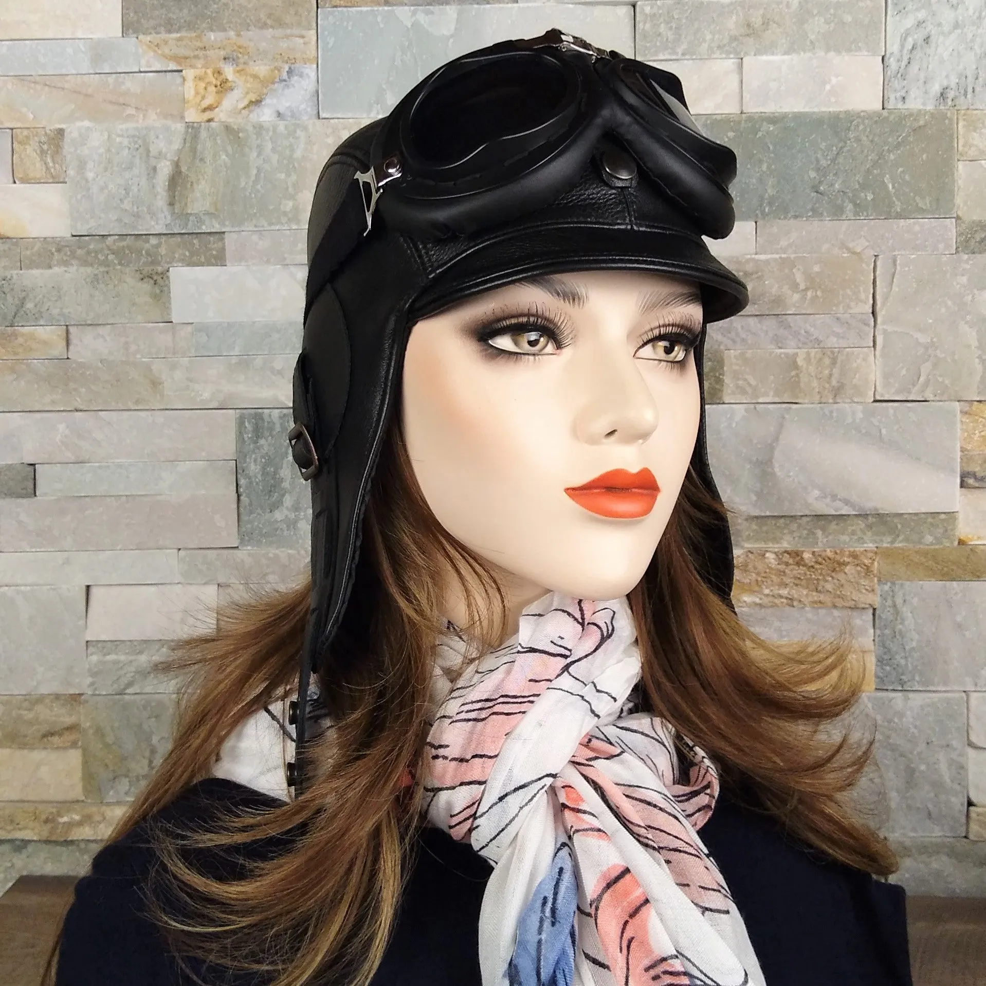 Chapeau aviateur cuir noir - Modèle Simon