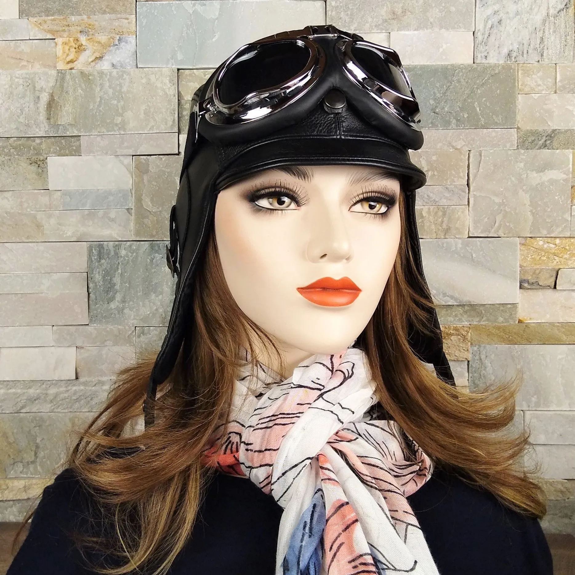 Chapeau aviateur cuir noir - Modèle Simon