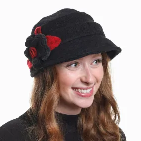 Chapeau cloche en laine bouillie avec fleur