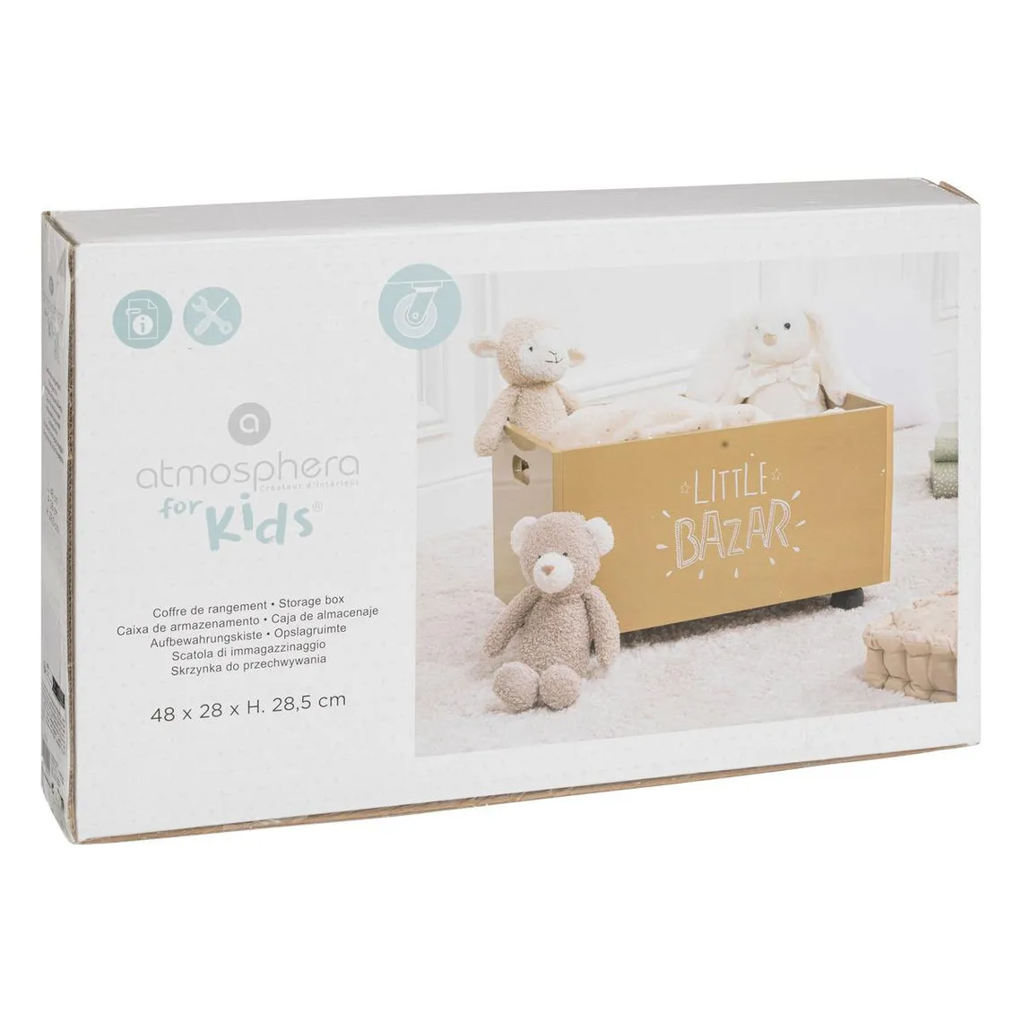 Coffre à jouets à roulettes ocre en bois | 3 Suisses
