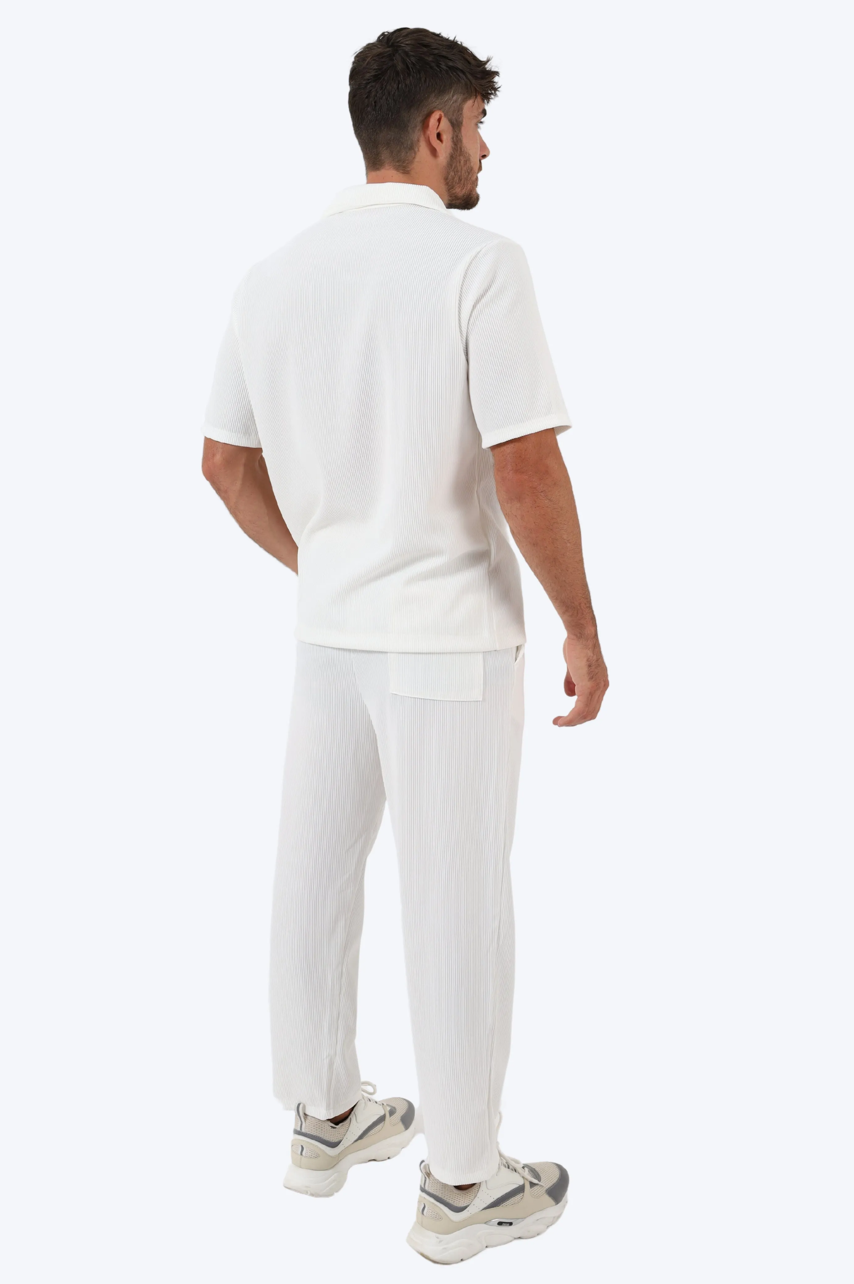 ENSEMBLE EN COTON CTEL CHEMISE ET PANTALON - BLANC