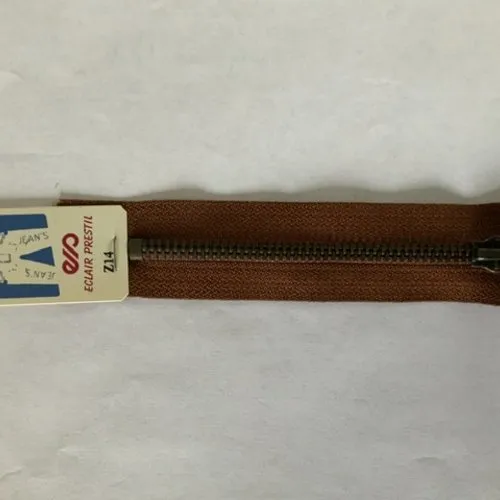 Fermeture éclair 10 cm non séparable métal solide marron noisette cuivre 979 z14 6mm jean, jeans, pantalon...