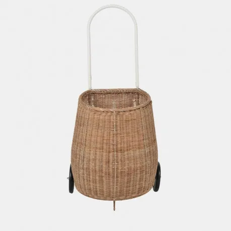 GRAND PANIER A ROULETTES EN ROTIN NATUREL - littlecasba.com