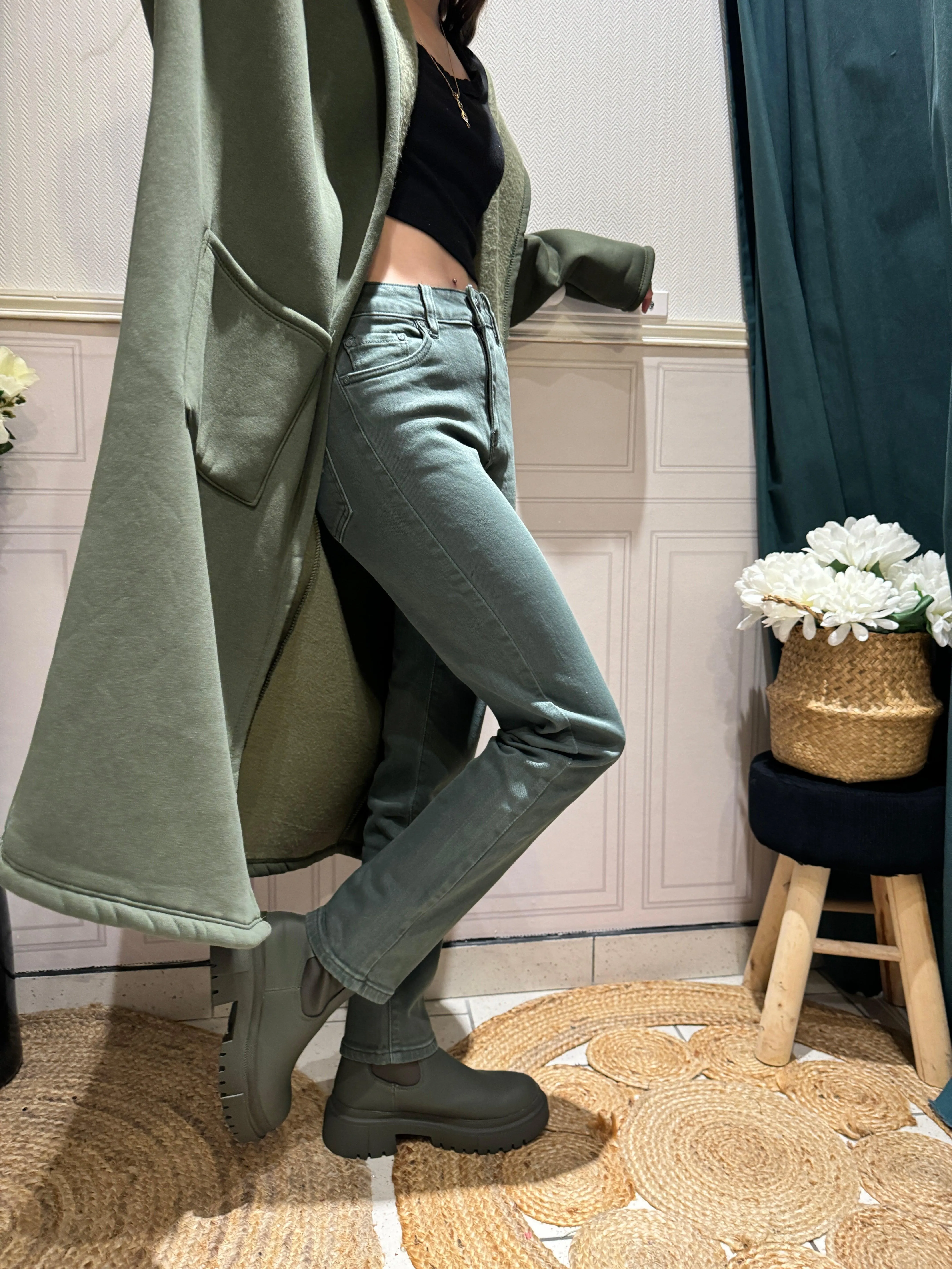 Jean kaki Taille Haute - Confort et légance