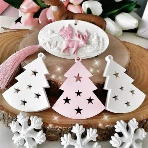 Moule silicone sapin de noel étoiles suspension pour pâte polymère fimo plâtre wepam cire argile savon k120 6f40