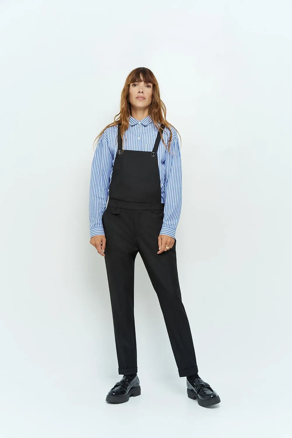 PAX - Pantalon noir 7/8e esprit salopette