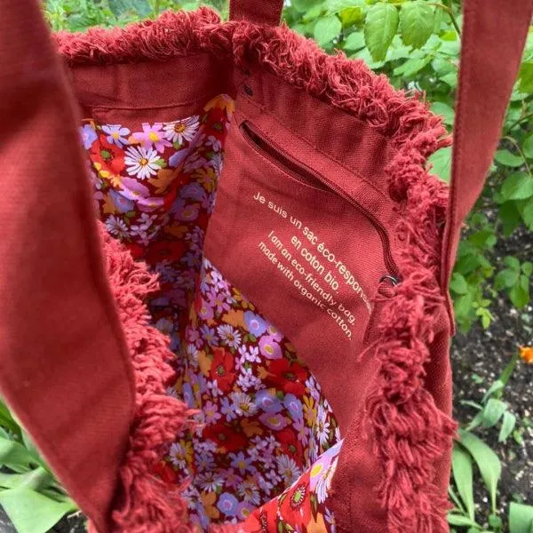 Sac cabas rouge original en coton bio - Brique 