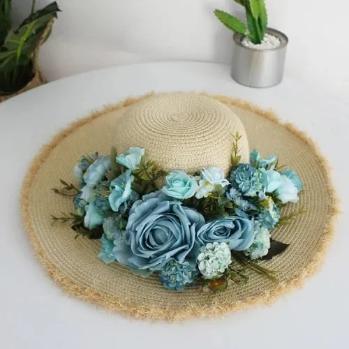 Sac de plage et chapeau en paille à fleurs pour femmes